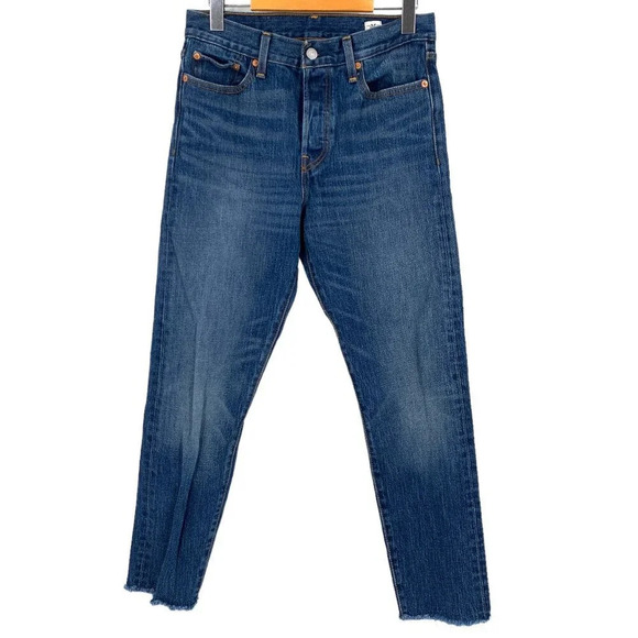 Levi's x White Oak Cone Denim Jeans Womens 29x27 Blue Raw Hem Skinny High Rise - Picture 1 of 12